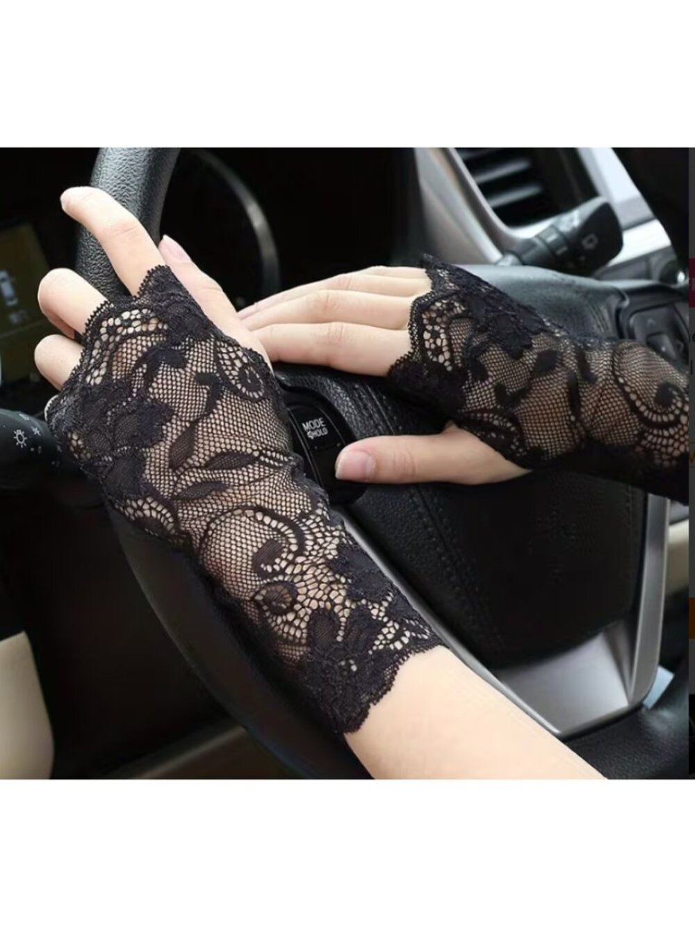 Black Lace Fingerless Gloves Sheer Floral Mesh Elegant Wrist Gloves Gothic NWOT